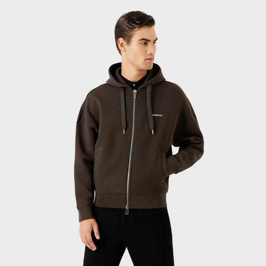 EMPORIO ARMANI 阿玛尼 男士棉质徽标印花拉链连帽卫衣 墨绿色 6L1MB4 1JHSZ 0558 商品图1