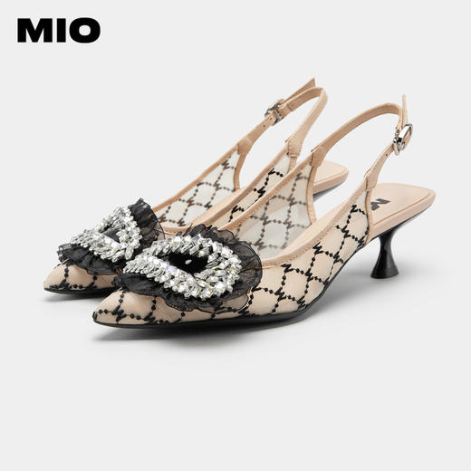 MIO米奥夏季尖头细跟时装凉鞋梦幻钻饰网纱舒适优雅高跟鞋女 M232200306 商品图4