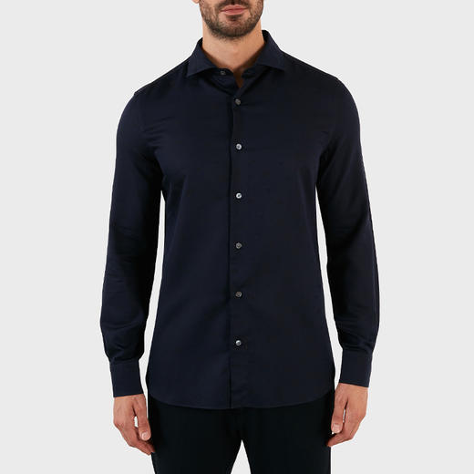 EMPORIO ARMANI 阿玛尼 男士棉质徽标印花修身长袖衬衫 深蓝色 6L1C86 1N8JZ F918 商品图0