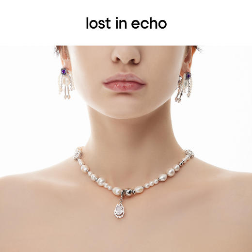 lost in echo原创设计师款宝石猎人水滴坠珍珠锆石镶嵌拼接项链 商品图2