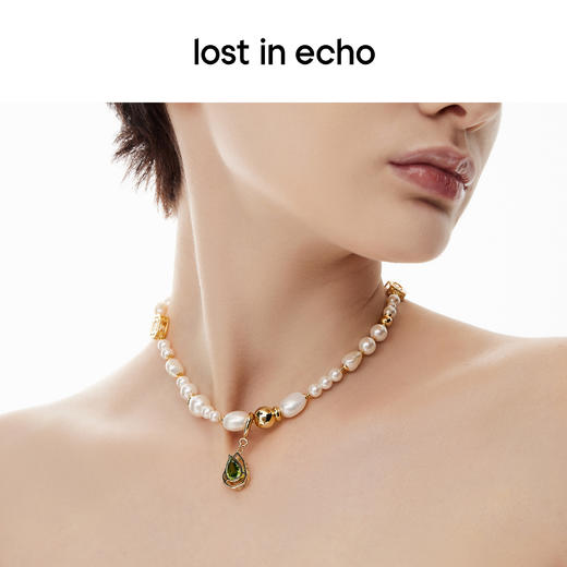 lost in echo原创设计师款宝石猎人水滴坠珍珠锆石镶嵌拼接项链 商品图3