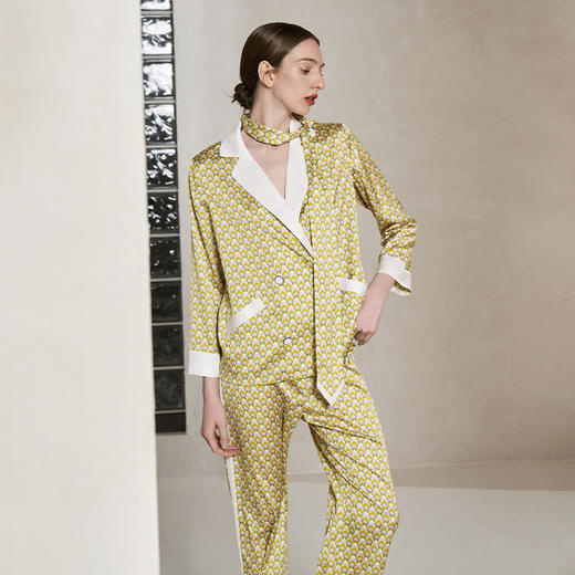 Solo seta22姆米重磅真丝睡衣套装女桑蚕丝丝绸家居服时尚几何秋冬 商品图2