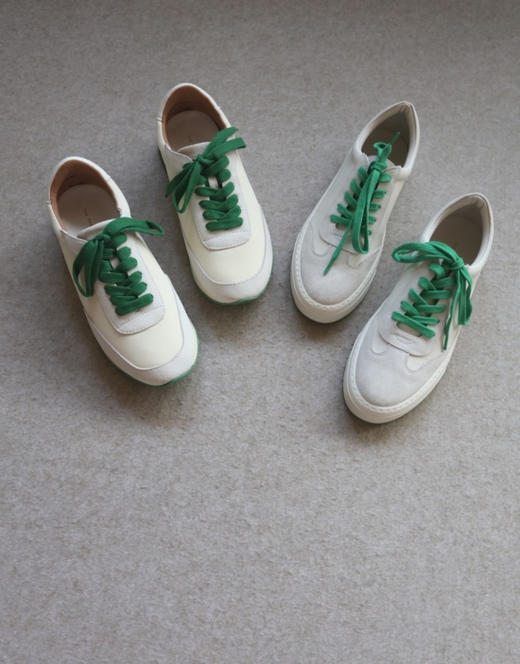 Are You Ready 来喽 哈！女段 T Row 皮+布料 绿底 小白鞋 两款入 商品图0