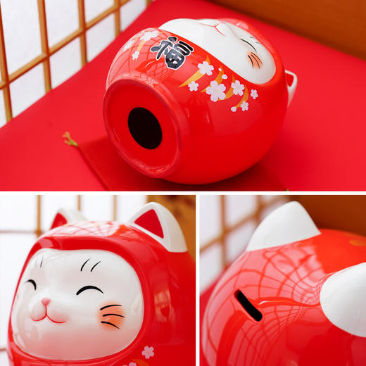 药师窑达摩招财猫存钱罐陶瓷摆件生日开业礼物 商品图3