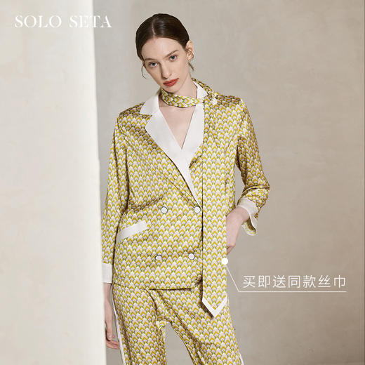 Solo seta22姆米重磅真丝睡衣套装女桑蚕丝丝绸家居服时尚几何秋冬 商品图0