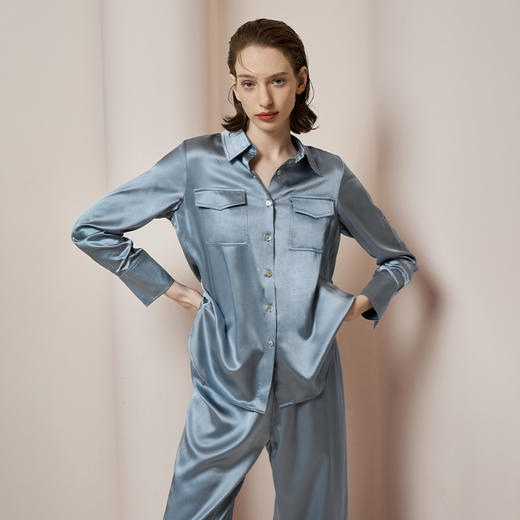 Solo seta22姆米真丝睡衣套装女桑蚕丝丝绸家居服长袖衬衫可外穿 商品图1
