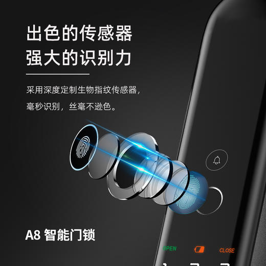 鼎山科技（DINSTECH） A8 全自动智能门锁家用 大门密码锁 入户门办公室电子锁 防盗门指纹锁 6色可选 商品图3