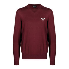 EMPORIO ARMANI 阿玛尼 男士徽标印花羊毛圆领长袖针织衫 紫红色 6L1MXG 1MJVZ 0397