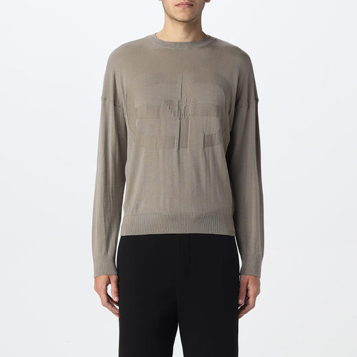 EMPORIO ARMANI 阿玛尼 男士徽标印花羊毛圆领长袖针织衫 卡其色 6L1MX7 1MMVZ 0137 商品图0