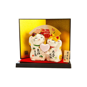 日本药师窑良缘成就招财猫摆件套装结婚恋爱礼物装饰品家居可爱