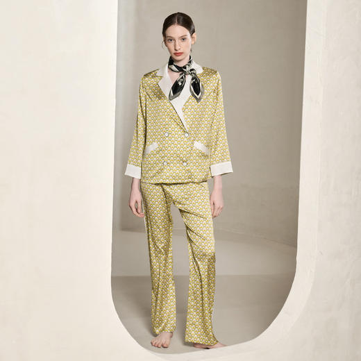 Solo seta22姆米重磅真丝睡衣套装女桑蚕丝丝绸家居服时尚几何秋冬 商品图1