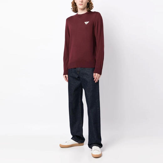 EMPORIO ARMANI 阿玛尼 男士徽标印花羊毛圆领长袖针织衫 紫红色 6L1MXG 1MJVZ 0397 商品图3