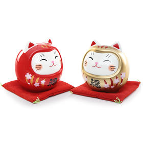 药师窑达摩招财猫存钱罐陶瓷摆件生日开业礼物