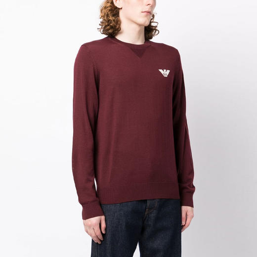EMPORIO ARMANI 阿玛尼 男士徽标印花羊毛圆领长袖针织衫 紫红色 6L1MXG 1MJVZ 0397 商品图1