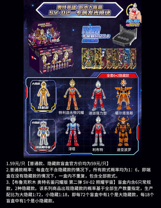 布鲁可 奥特名鉴闪耀版 第二弹 SV-02 照耀宇宙 6只/盒 盲盒 商品图0