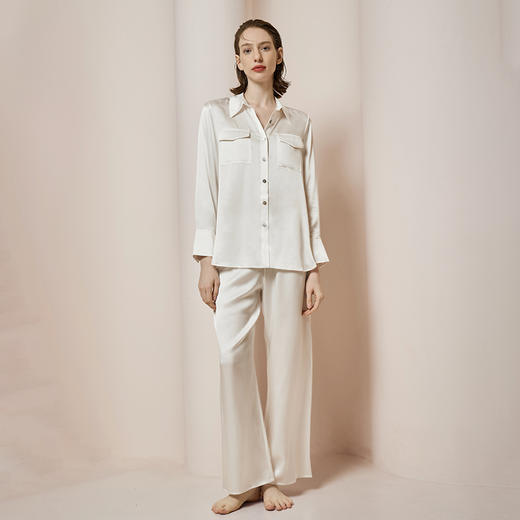 Solo seta22姆米真丝睡衣套装女桑蚕丝丝绸家居服长袖衬衫可外穿 商品图2