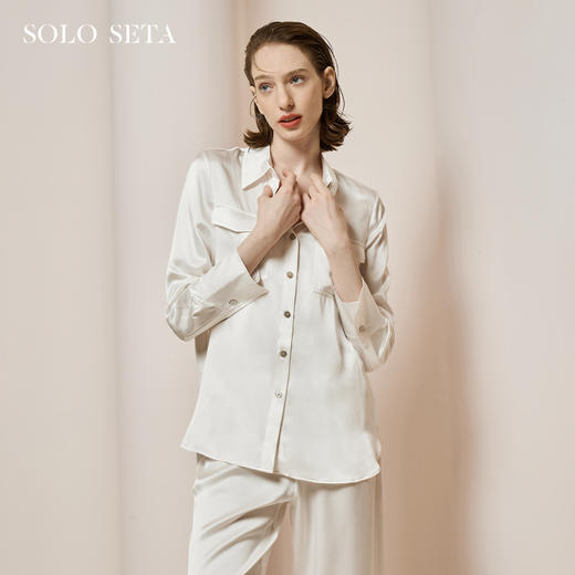 Solo seta22姆米真丝睡衣套装女桑蚕丝丝绸家居服长袖衬衫可外穿 商品图0