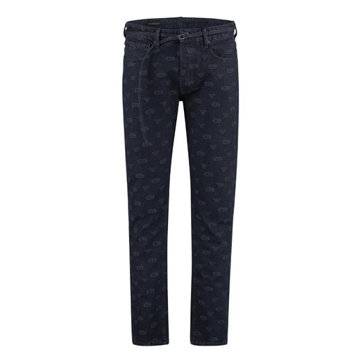 EMPORIO ARMANI 阿玛尼 男士棉质徽标印花直筒休闲牛仔裤 深蓝色 6L1J75 1DMAZ 0920 商品图0