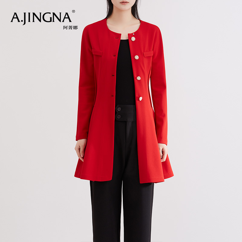 【福利款不退换】阿菁娜法式新年中国红连衣裙式大衣外套A20C508