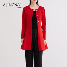 【爆款热卖】阿菁娜法式新年中国红连衣裙式大衣外套A20C508