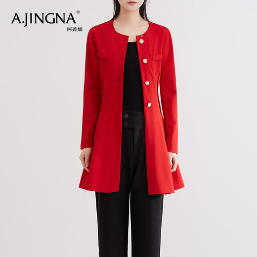 【福利款不退换】阿菁娜法式新年中国红连衣裙式大衣外套A20C508 商品图0