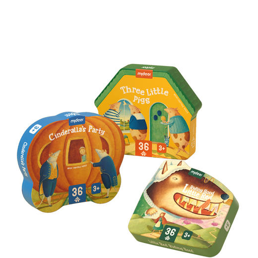 mideer弥鹿童话故事拼图小红帽三只小猪灰姑娘36片欧风纸制早教拼 商品图4