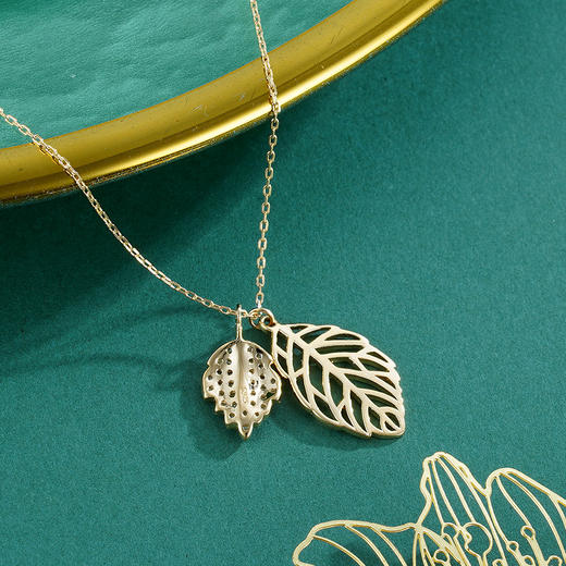 子佩集S925银【叶意】套链项链【YL-2999银201】树叶镀金2301 商品图2