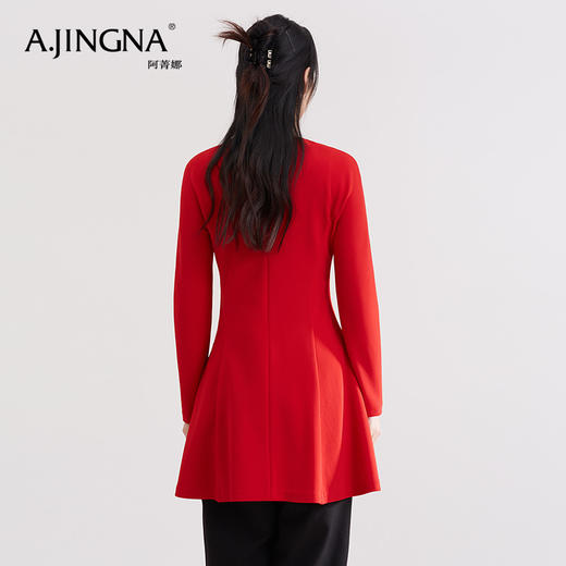 【福利款不退换】阿菁娜法式新年中国红连衣裙式大衣外套A20C508 商品图4
