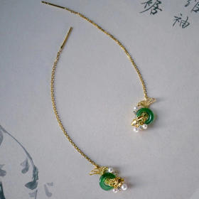 龢盒原创 18k金玉满堂翠翡锦鲤耳线/耳钉 耳环