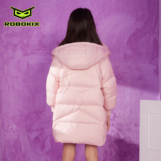 ROBOKIX冬季儿童女童羽绒服中长款加厚保暖大口袋帽子可拆卸 商品图3
