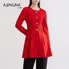 【福利款不退换】阿菁娜法式新年中国红连衣裙式大衣外套A20C508 商品缩略图2
