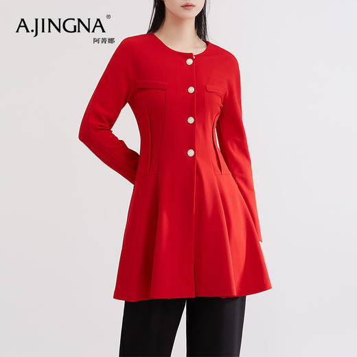 【福利款不退换】阿菁娜法式新年中国红连衣裙式大衣外套A20C508 商品图2