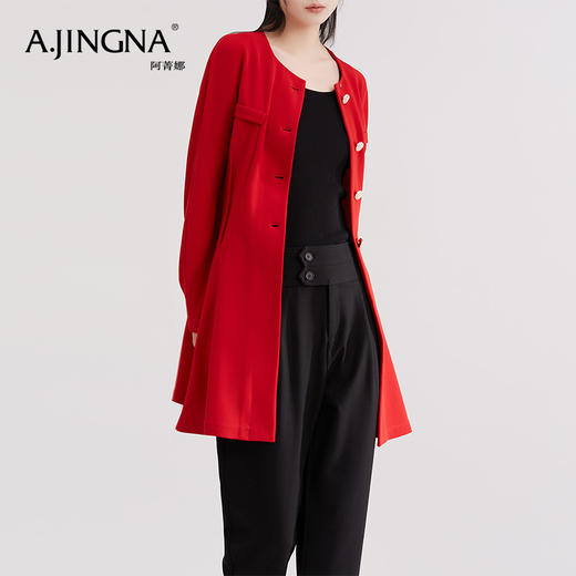 【福利款不退换】阿菁娜法式新年中国红连衣裙式大衣外套A20C508 商品图3