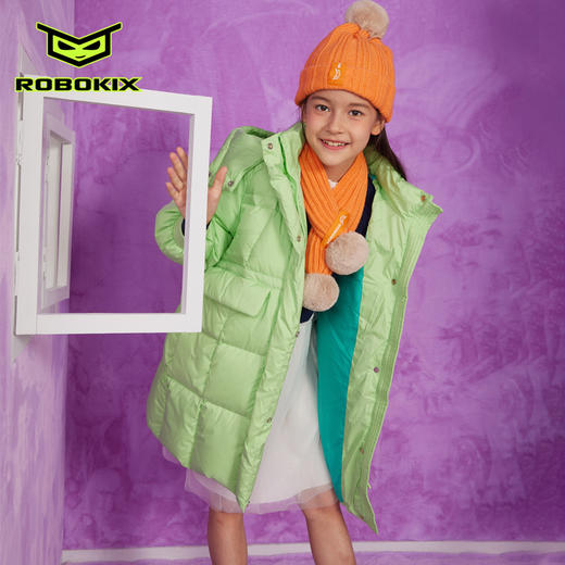 ROBOKIX冬季儿童女童羽绒服中长款加厚保暖大口袋帽子可拆卸 商品图4