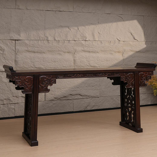 清 红木夹头榫螭龙捧寿翘头案 商品图4