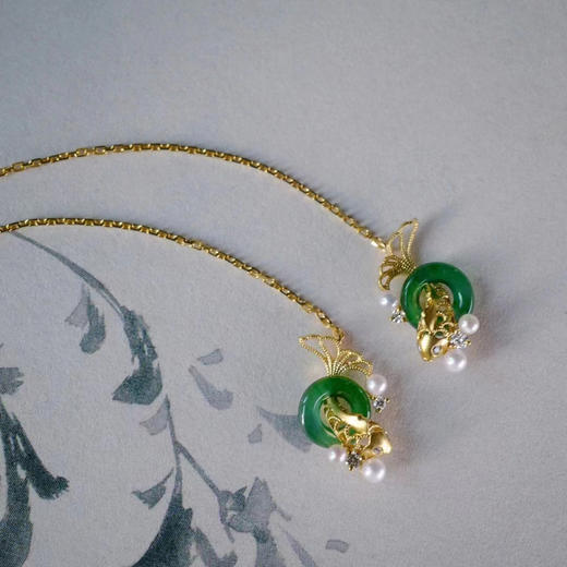 龢盒原创 18k金玉满堂翠翡锦鲤耳线/耳钉 耳环 商品图1