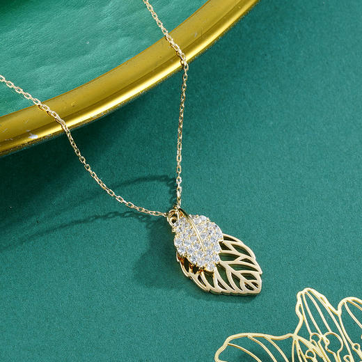 子佩集S925银【叶意】套链项链【YL-2999银201】树叶镀金2301 商品图1