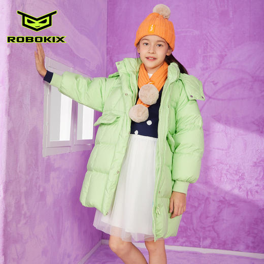 ROBOKIX冬季儿童女童羽绒服中长款加厚保暖大口袋帽子可拆卸 商品图5