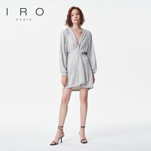 【2F】IRO春季新款法式轻奢女装纯色收腰V领褶皱不规则连衣裙 商品图2