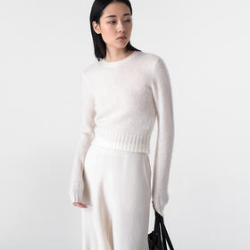 322工房马海针织套头衫女2023新款春季合体长袖短款圆领纯色毛衣