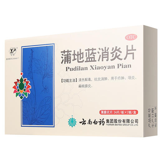【官方正品】云南白药云丰 蒲地蓝消炎片 薄膜衣片 0.3g*24片/板*2板/盒 商品图2