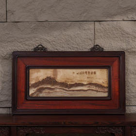 清 红木镶云石秋山秀色挂屏