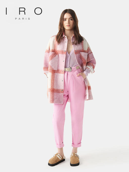 【2F】IRO【贺聪同款】法式格纹中长款衬衫式外套女装秋冬大衣 商品图3