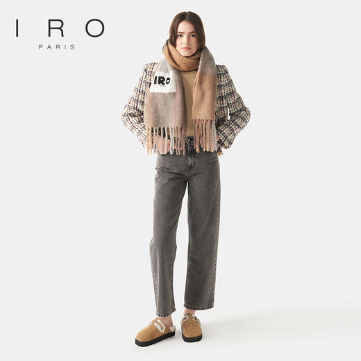 【2F】IRO法式保暖格子格纹彩虹流苏围巾羊毛披肩两用 商品图3
