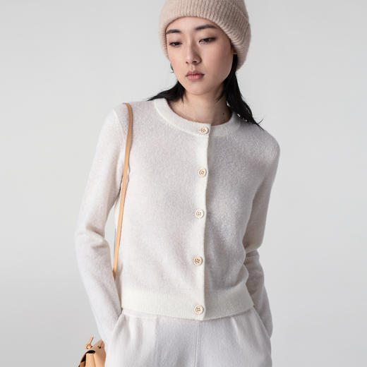 322工房圈圈纱美利奴羊毛衫2023年新款秋季长袖圆领纯色开衫外套 商品图0