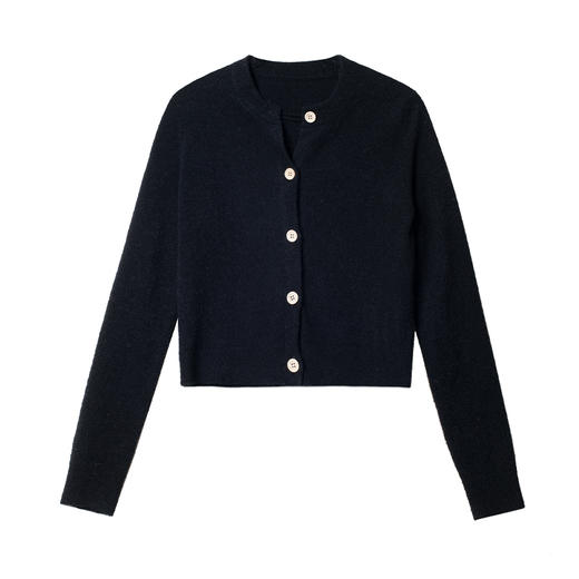 322工房圈圈纱美利奴羊毛衫2023年新款秋季长袖圆领纯色开衫外套 商品图4