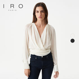【2F】IRO春夏新款法式轻奢女装气质收腰V领条纹短款长袖纺织衫