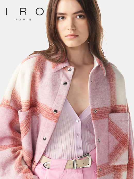 【2F】IRO【贺聪同款】法式格纹中长款衬衫式外套女装秋冬大衣 商品图1