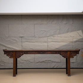 清 红木夹头榫螭龙捧寿大翘头案