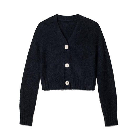 322工房马海毛针织衫女2023新款早秋季长袖短款V领纯色绒感毛衣外 商品图4